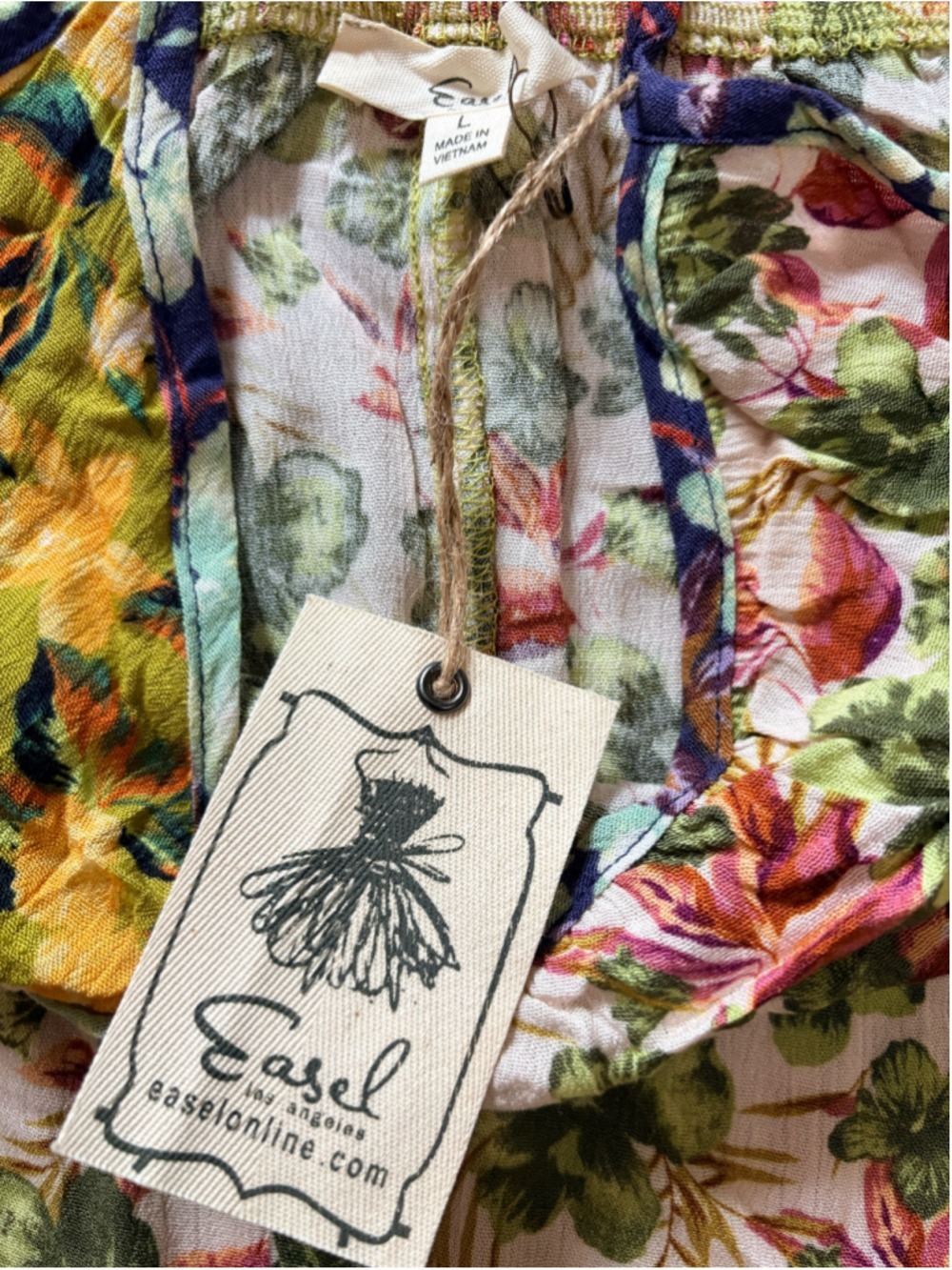Easel Yellow Floral Print Tiered Patchwork Maxi Sundress Size L (22”-24”PTP) NWT - Picture 8 of 9